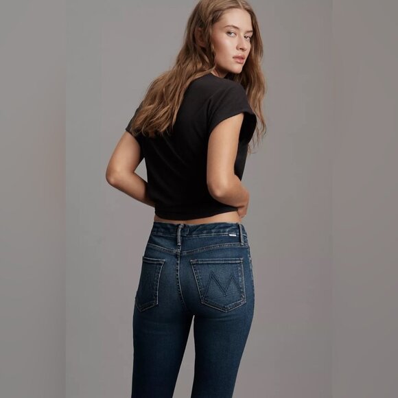 Mother Jean Womens 27 Skinny The Looker Ankle Fray Invitation Only Dark Blue - Picture 2 of 15